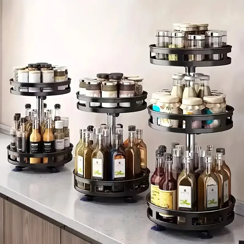 [Multipurpose Rotating Organizer] Space-Saving Rotating Organizer - Non-Slip Countertop Storage for Tableware, Makeup, Spice - Multipurpose Kitchen Storage Beverage Organizer