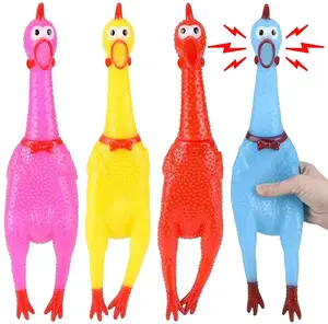 Screeching Chicken Toys, Set of 4, Practical Joke Rubber Chicken, Hilarious Squeeze Toys in Assorted Colors, Classic Gag Gifts for Kids and Adults, Noisemakers for Parties