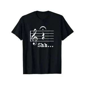 Men's Heavyweight Cotton Music Note T-Shirt - Shh Quiet Please Performance Tee with 7 Treble/Clef Staff Symbols & Piano Keys-like Design - Funny Musical Gifts for Musicians, Orchestra Concerts, Violinists, Cellists graphic tee men's t shirts