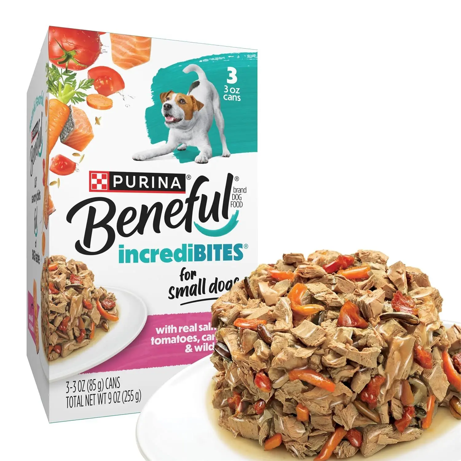Purina Beneful Small Breed Wet Dog Food Variety Pack, (30) 3 oz Cans | IncrediBites real beef, chicken and salmon recipes with real vegetables and grains for flavors they'll love