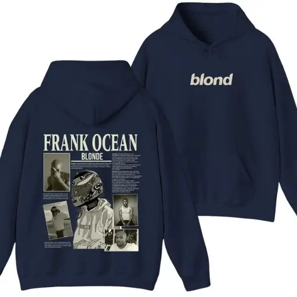 [SALE 50%] Frank Ocean Blonde Vintage Bootleg Hoodie – 90s Style Retro Rap Album Graphic Sweatshirt, Navy Blue Hip Hop Streetwear Pullover for Men & Women