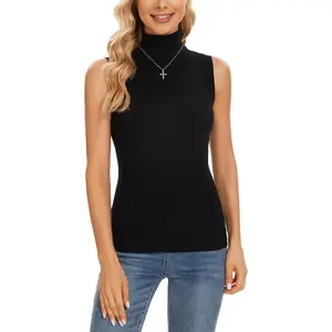 Sleeveless Turtlenecks Tops for Women Lightweight Knit Sleeveless Vest Stretchy Turtleneck