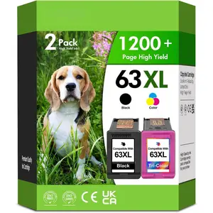 63XL Ink Cartridges Combo Pack Compatible for  63 63XL, Works for  OfficeJet 3830 4650 5200 Envy 4510 4512 4520 DeskJet 1112 2130 3630 Printers (63XL Ink 2 Pack)