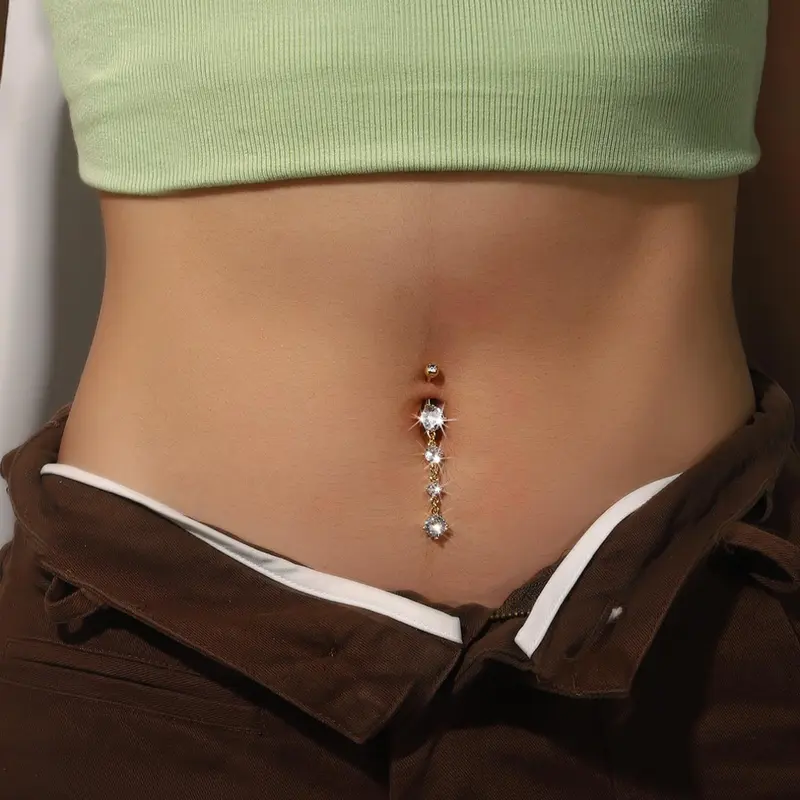 Rhinestone Decorated Belly Ring, Women Belly Piercing Body Jewelry, Navel Piercing Jewelry, Belly Button Jewelry for Party, Daily Clothing Decor, Trendy All-match & Exquisite Jewelry for Birthday Gift, Body Jewellery