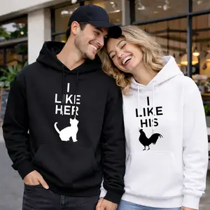 Couple's Valentine "I Like Her/HIS" Pun Humor Matching Hoodie Set Daily Casual Wear Fashion Top Warm Soft Fabric Playful Cute Vibe Pattern Men's Hoodie for Autumn Winter