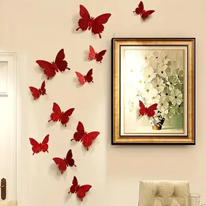 12 sets of 3D mirror surface wall decorations, mirror butterfly wall stickers, DIY wall paintings, mirror stickers, detachable modern design, bedroom mirrors, decorative wall art, wall decorations