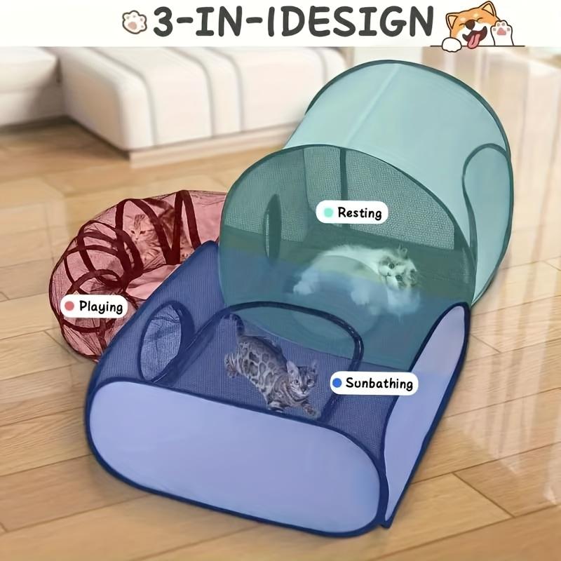 3-in-1 Cat Playpen - 360-Degree Tunnel Access, Soft Breathable Mesh, 1-Second Open, No Assembly Required, Storage Bag, Durable Spacious Design, Indoor/Outdoor Pet Travel Accessory, Convenient Transport, Easy Setup, Great for Home, Camping & Travel