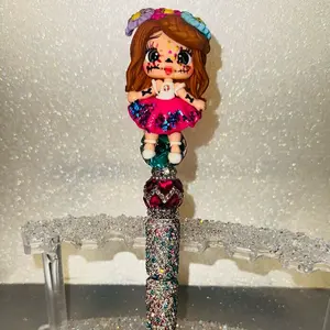 Clay doll beadable handmade rhinestone pen // fancy pen