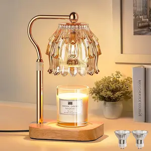 Candle Warmer Lamp with Timer Dimmer, Modern Wax Warmer for Scented Wax Jar Candle Warmer with 2 Bulbs, Adjustable Height Glass Lamp for Gifts for Women, House Warming Gifts,  Decor,