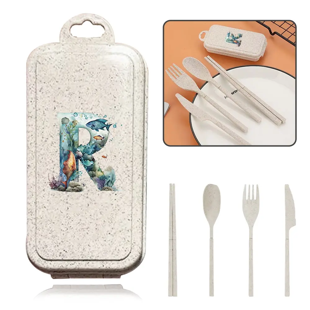 Eco-Friendly Wheat Straw Utensils Set with Case, Detachable Box Organizer, Reusable Cutlery Kit, Foldable Spoon Fork Knife Chopsticks