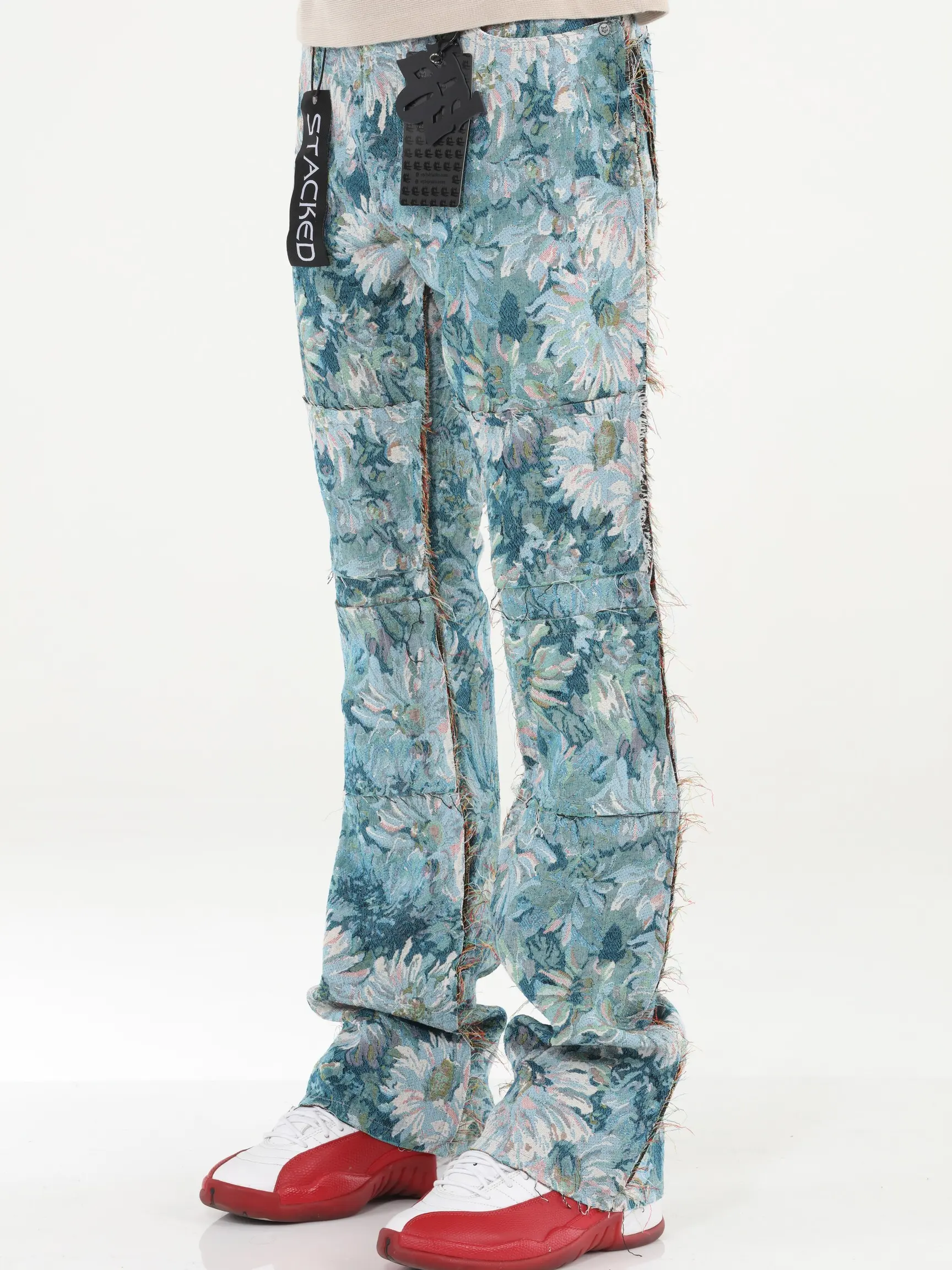 Rockstar Art Tapestry Stacked Flare Jeans Urban Streetwear