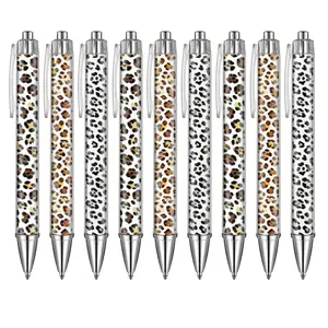 9-Pack Leopard Print Ballpoint Pens |, Black Ink for Smooth Writing, Fashion Office School Supplies, Unique Pens, Leopard Pattern Pen for Women, Ballpoint Pen Set