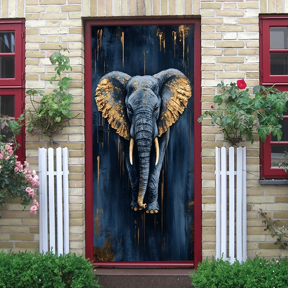 2pcs Modern Luxury Elephant Relief Wall Sticker Stereo Self Adhesive Art Decal for Living Room Background Wall Home Decor Removable Waterproof Wall Decoration Sticker Collage Self-Adhesive Door Sticker