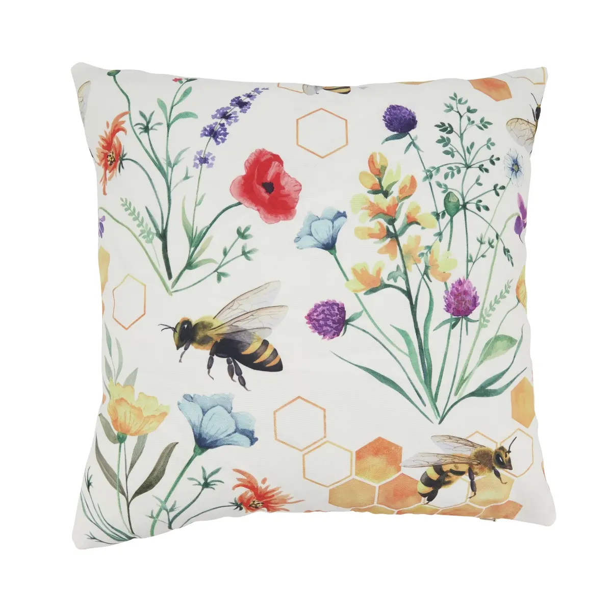 Saro Lifestyle 7893.M18SP Bright Bumble Bee Floral Outdoor Pillow with Poly Fill - Multi Color