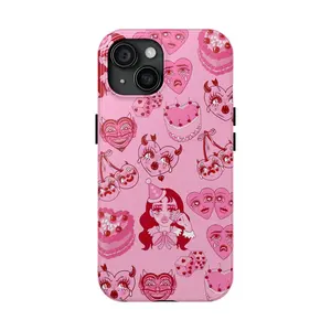 iPhone 15, 15 Pro, 15 Plus, 15 Pro Max, Cherry Whimsical Phone Case, Cute Pink Design, Cherry Cake Pink Print, Gifts for Friends, Birthday, Parties, Fun Style Durable Plastic Protection Smartphone
