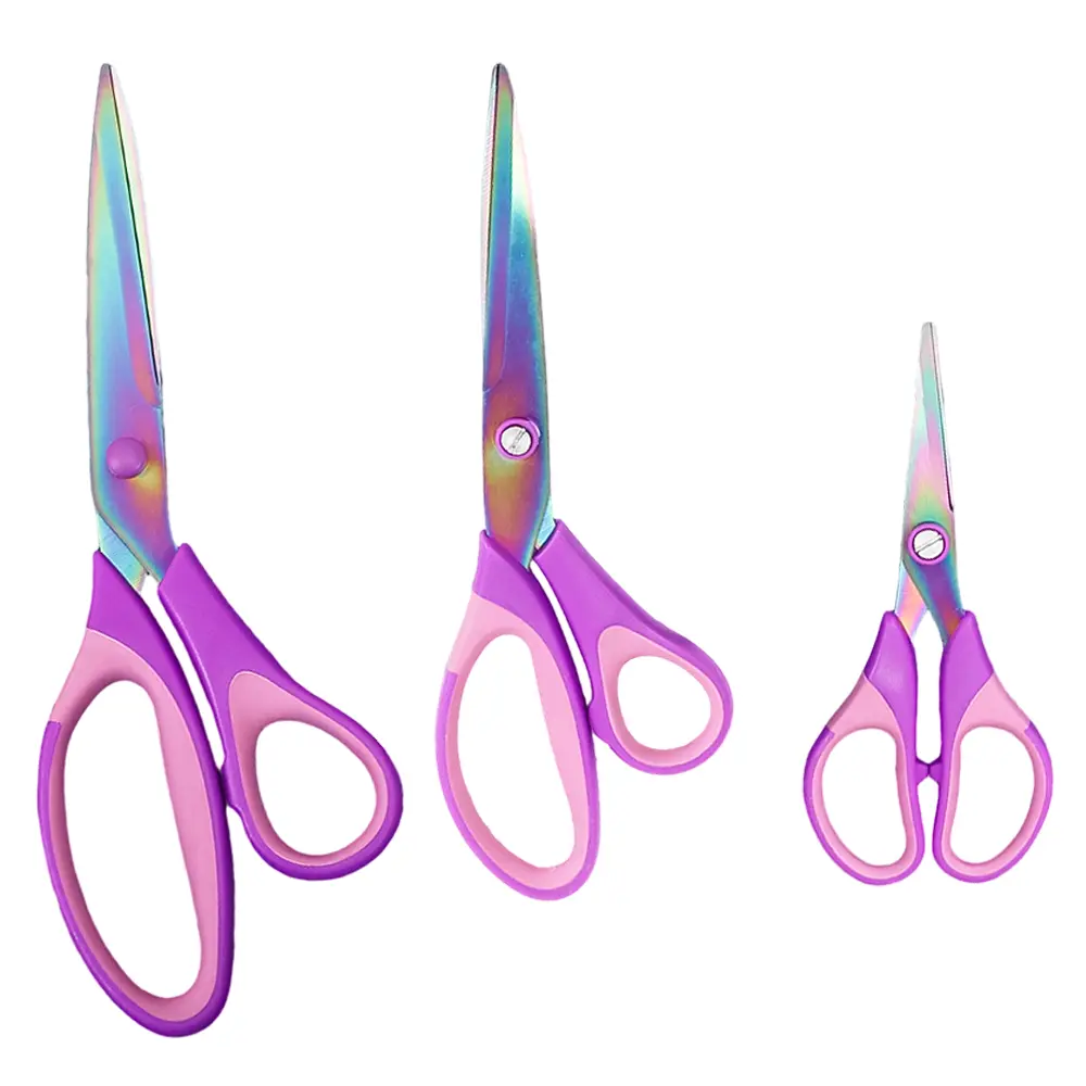 Craft Scissors Set of 3 Pack, All Purpose Sharp Titanium Blades Shears, Comfort Grip Handle, Multipurpose Fabric Scissors Tool Great for Adults, Office, Sewing, School and Home Supplies, Purple