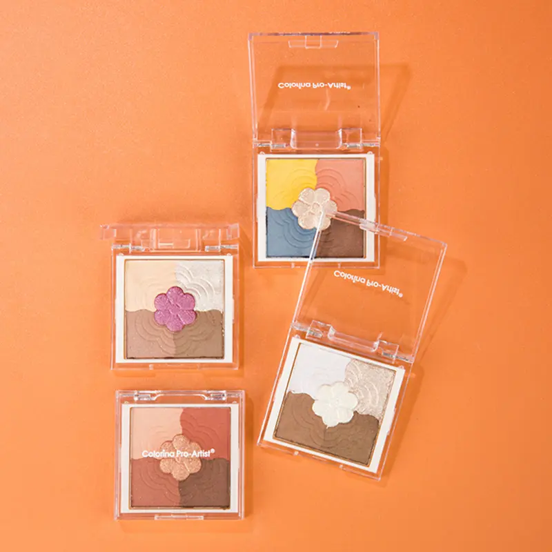 Spring Blossom 4-Color Eyeshadow Palette, Cute Animal Print Makeup Powder with Matte, Pearlescent, and Glitter Finishes, Pumpkin