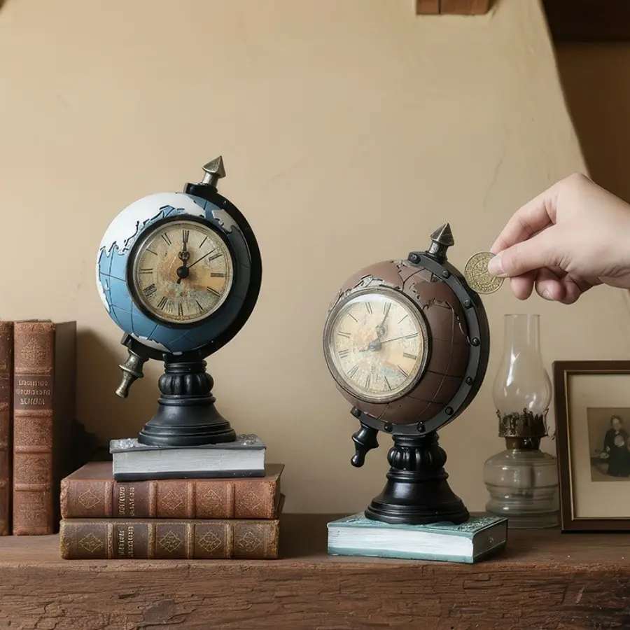 Fashionable Creative Home Decor Item, Resin Craftsmanship Vintage Earth Clock, Living Room Desktop Wall Clock, Unique Artistic Design