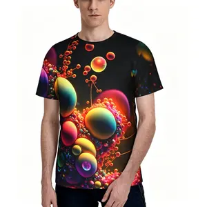 Menswear Casual Streetwear Neon Cosmic Star Fantasy T-Shirt, Unisex Loose Fit Round Neck Shortsleeve, 3D Full Print Couple Pattern Summer Top, Party & Outdoor Comfortable Gift for Friends