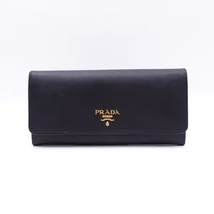 Pre-owned PRADA Calfskin Small Leather Goods Black Saffiano Wallet