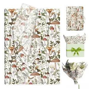50 Sheets Woodland Mushroom Plant Pattern Printed Tissue Thin Paper, Gift Wrapping Paper, 19.8x13.7 Inch Pear Paper, Jungle Themed Birthdays, Baby Showers, Woodland Weddings & Picnic Wrapping