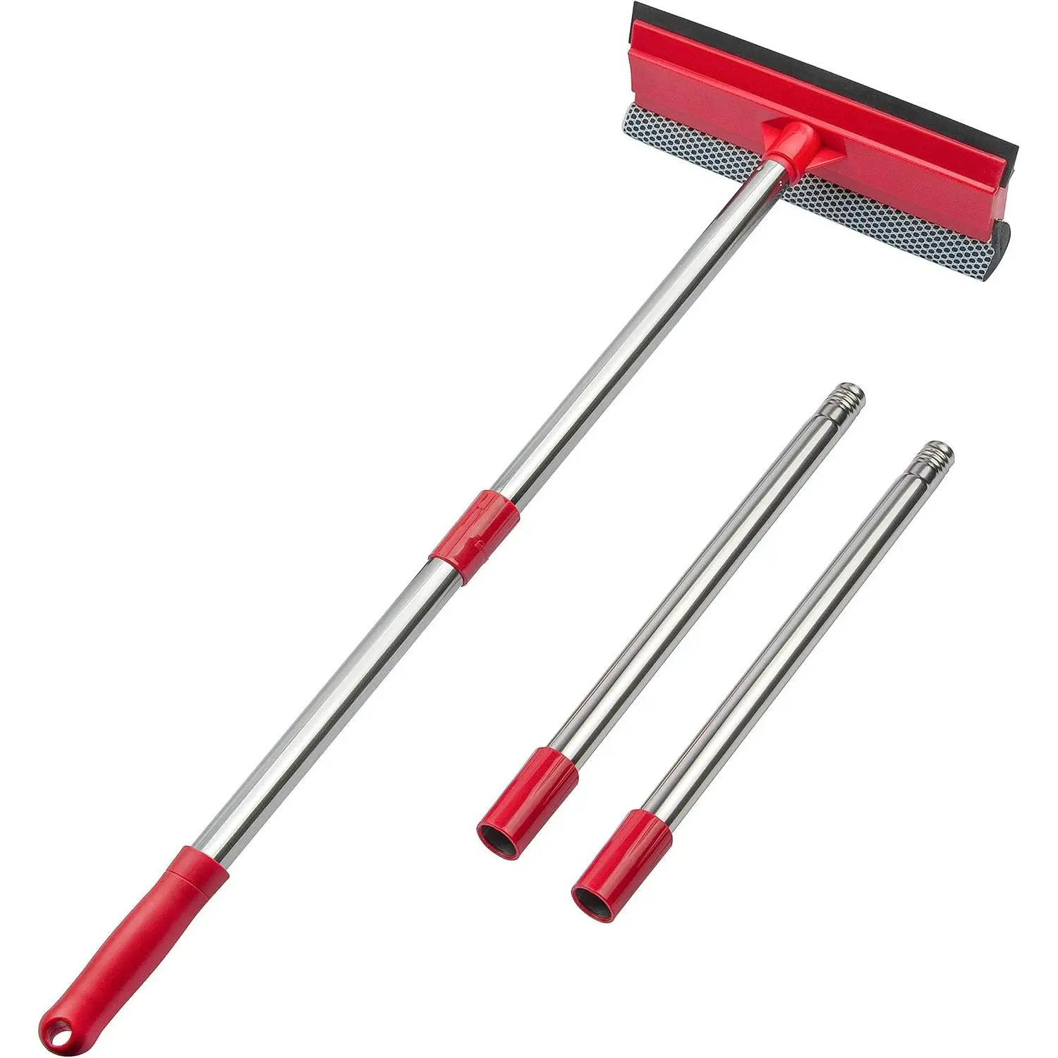Window Squeegee, 2-in-1 Window Cleaner with 55" Extension Poles, Window Washing Kit, Glass Door Cleaner, Multi-Use Car Windshield Cleaning Tool with Long Handle for High Outdoor Windows