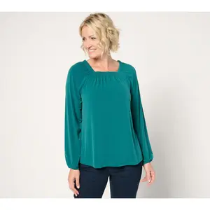 Denim & Co. Signature Shirred Square Neck Knit Top