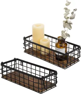Set of 2 Black Wire Baskets for Organizing – Storage Baskets/Pantry Baskets for Shelves & Wall