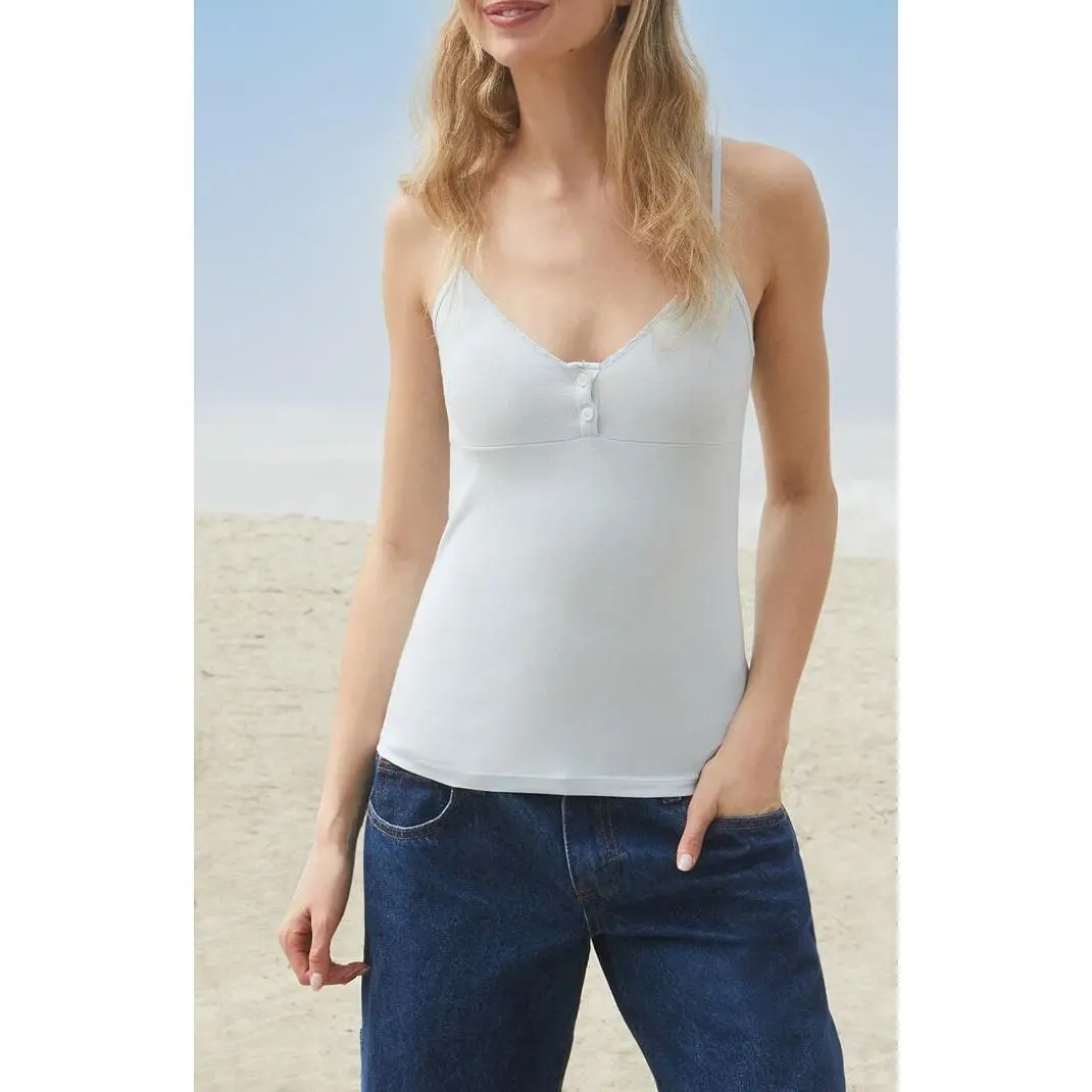 John Galt Women's Light Blue Tiffany Henley Tank Top John Galt Women's Light Blue Tiffany Henley Tank Top