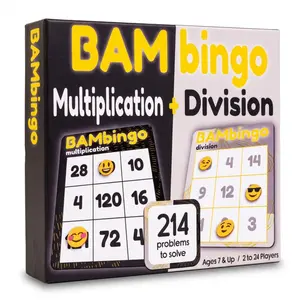 BAMBingo Multiplication and Division - Math Facts Learning Bingo Game for Kids Ages 8-12 - Educational Board Game for 3rd 4th 5th Grade