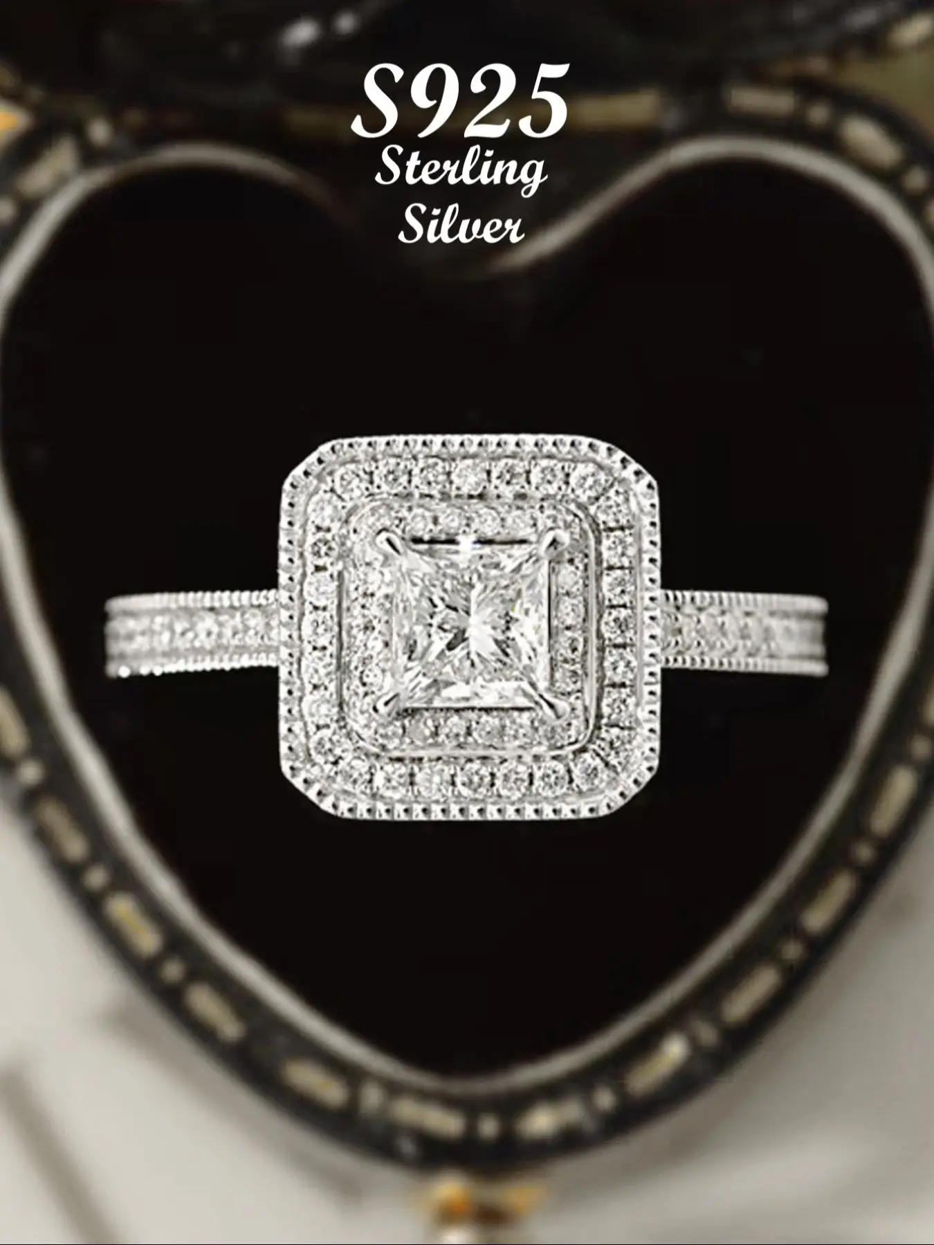 S925 Sterling Silver Elegant Square Zircon Decor Ring, Trendy Exquisite Wedding Ring for Women, Fashion Luxury Jewelry for Party, Daily Decor As Birth