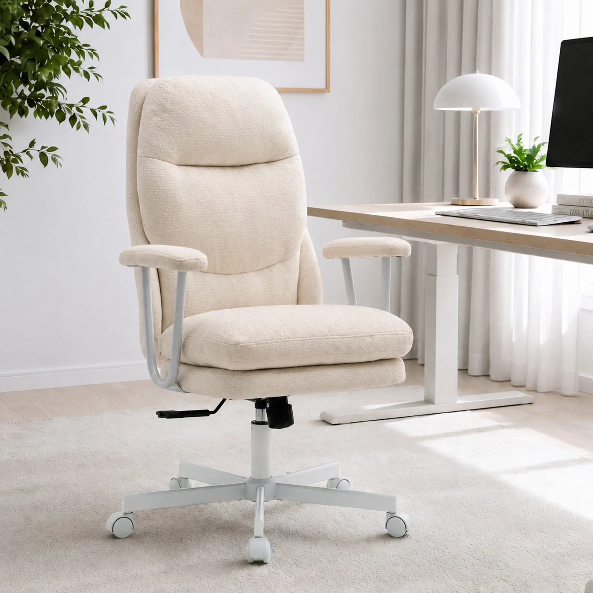 Modern Ergonomic High-Back Fabric Single Seat Executive Office Chair - Height Adjustable, Thick Cushion, 90°-120° Rocking, 400 lbs Weight Capacity, Swivel Rolling, Padded Armrests Computer Desk Chair