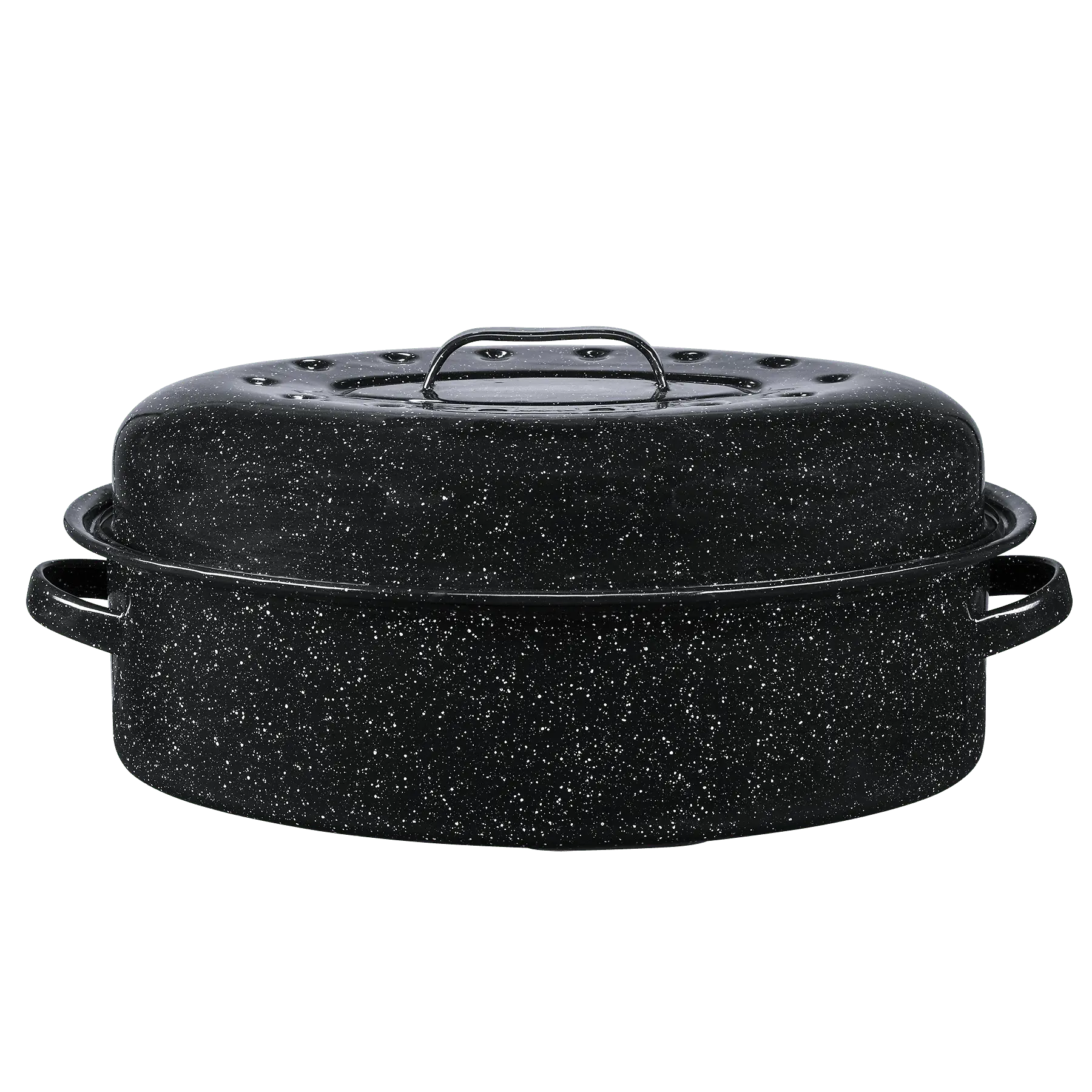 18 Inch Covered Oval Roaster, Natural Non-Stick - Porcelain Steel Roasting Pan with Lid - Fits Turkey up to 15lb with Lid, 18lb without Lid - Dishwasher Safe