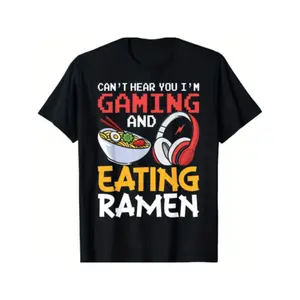 Summer t Shirts Funny Gaming And Eating Ramen Gamer Gift Unisex T-Shirt Black Design Tshirt