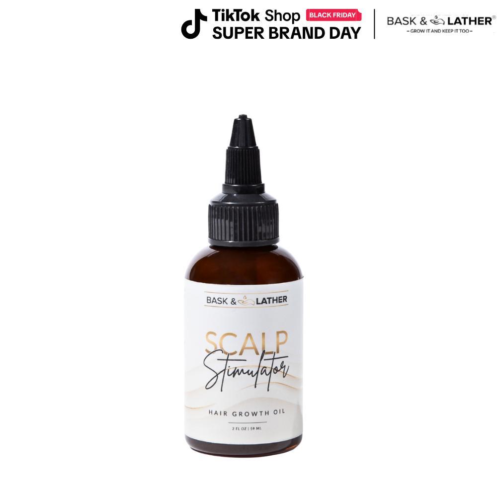 BASK AND LATHER Scalp Stimulator Hair Growth Oil - Lightweight Rosemary & Mint Blend for Thicker, Fuller Hair, Alopecia