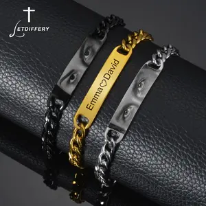 New 2026 Letdiffery Personalized Eyes Photo Bracelets Stainless Steel Custom Laser Engrave Picture Name Date Men Women Kids Bracelet Gift for love