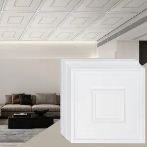 VEVOR  Ceiling Tiles, 12-Pack 24 x 24 in, Drop Ceiling Tiles Premium PVC Sheet, Easy Installation/ Cutting Plastic Glue-up Ceiling Tile, Ceiling Covering for Home/Office Decoration, White Geometric, Adhesive Glue, 24X24 In