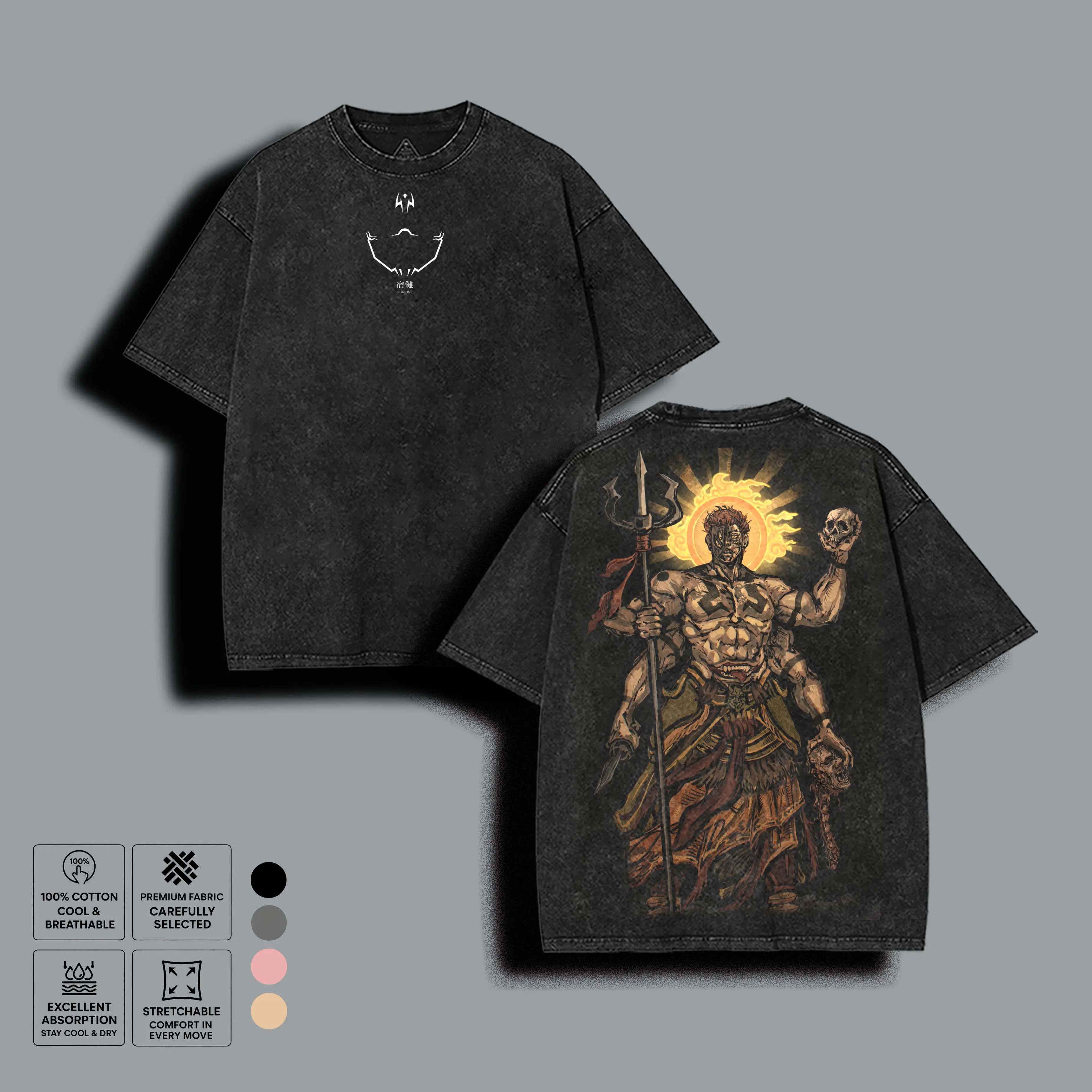 True Form Sukuna Jujutsu Kaisen Washed Tee & Sweatshirt, Heian Era Anime Graphic T-shirt, JJK Streetwear Crewneck, Unisex Cotton Loose-Fit Fan Gift
