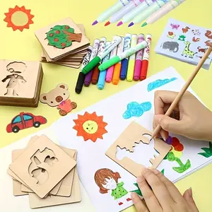 60 Pack Wooden Drawing Stencils for Kids, Reusable Wood Painting Doodle Templates, DIY Art Craft Stencil Kit for Classroom & Home Art Activities, Ideal Holiday Birthday Gift for Toddlers, Boys & Girls Ages 3+