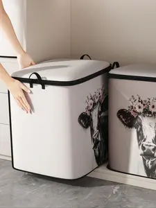 Cow Pattern Storage Bag, Large Capacity Clothes Quilt Storage Box with Handle, Foldable Clothes Storage Organizer for Home Bedroom Living Room