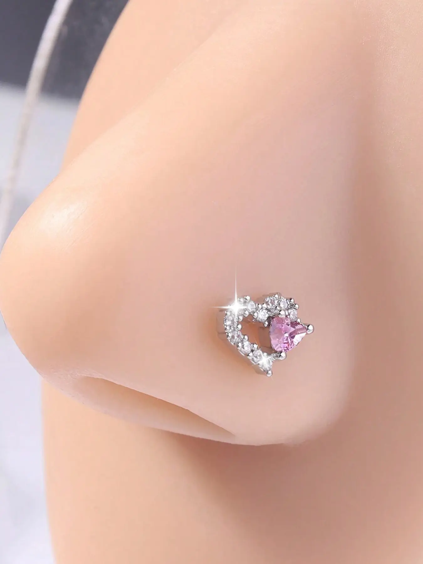 Heart L Shape Nose Stud Ring, Shiny L Pin Bone Design, Durable & Stylish Nose Piercing Jewelry, Perfect Gift Idea, Heart Charm