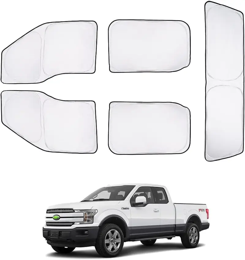 4-Piece Prishelterpro Side Window Sunshade Set For Ford F150 Super Cab 2015-2020 – Black Silver Reflective Aluminum Foil