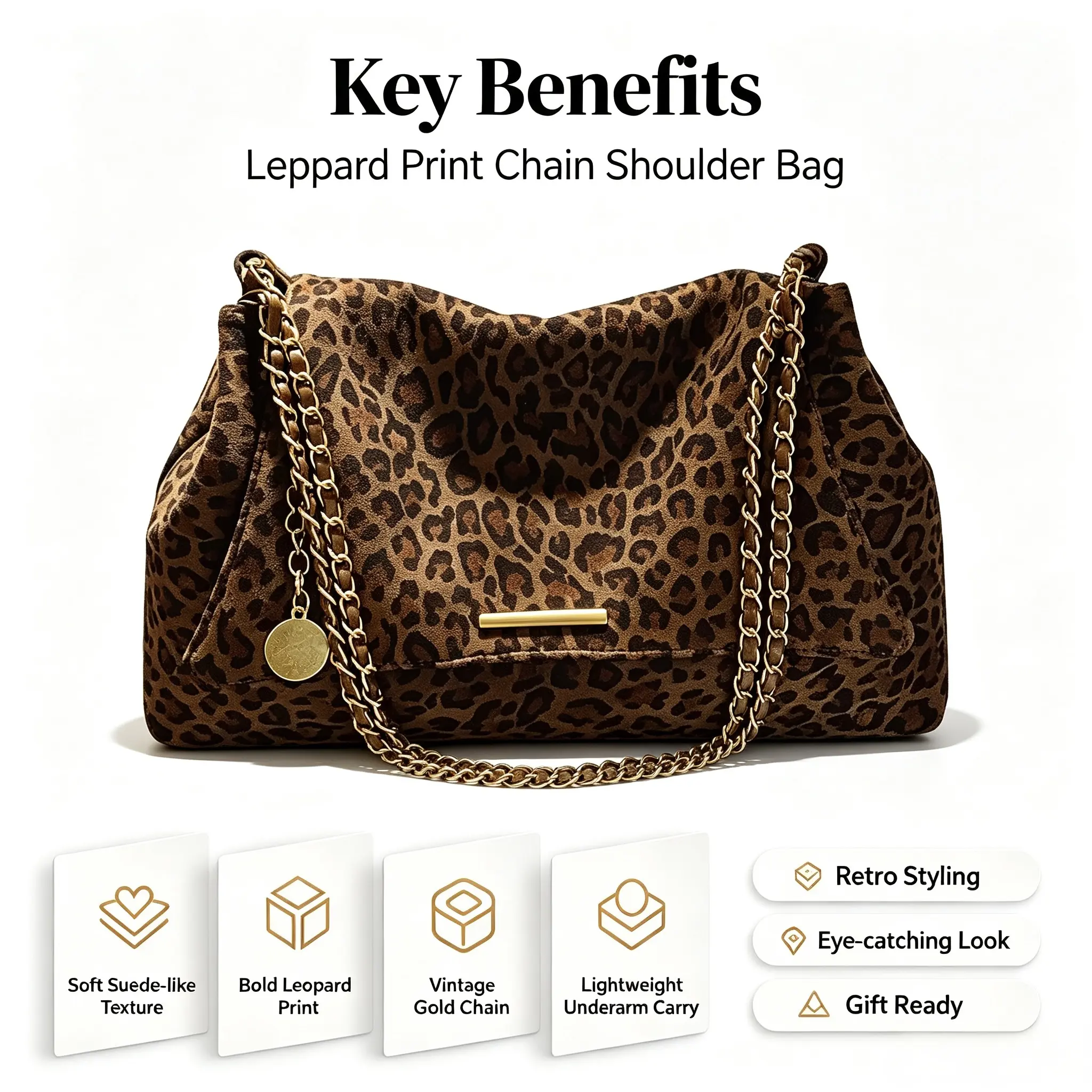 Women's Cute Faux Suede Bold Leopard Look Shoulder Bag - Roomy Tote Space, Adjustable Buckle Flap, Delicate Chain Strap, Soft Fabric, Retro Chic Design for Daily Commute, Casual Wear, Coin Purse Inside, Phone Pouch Ready