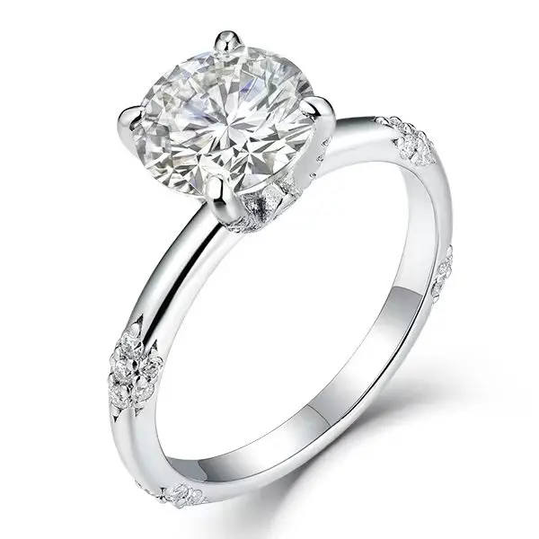 Luxyimagic 1CT Round Moissanite Engagement Ring for Women 925 Sterling Silver Ring D Color VVS1 Solitaire Engagement Ring for Anniversary Promise Christmas Gift Certificate GRA