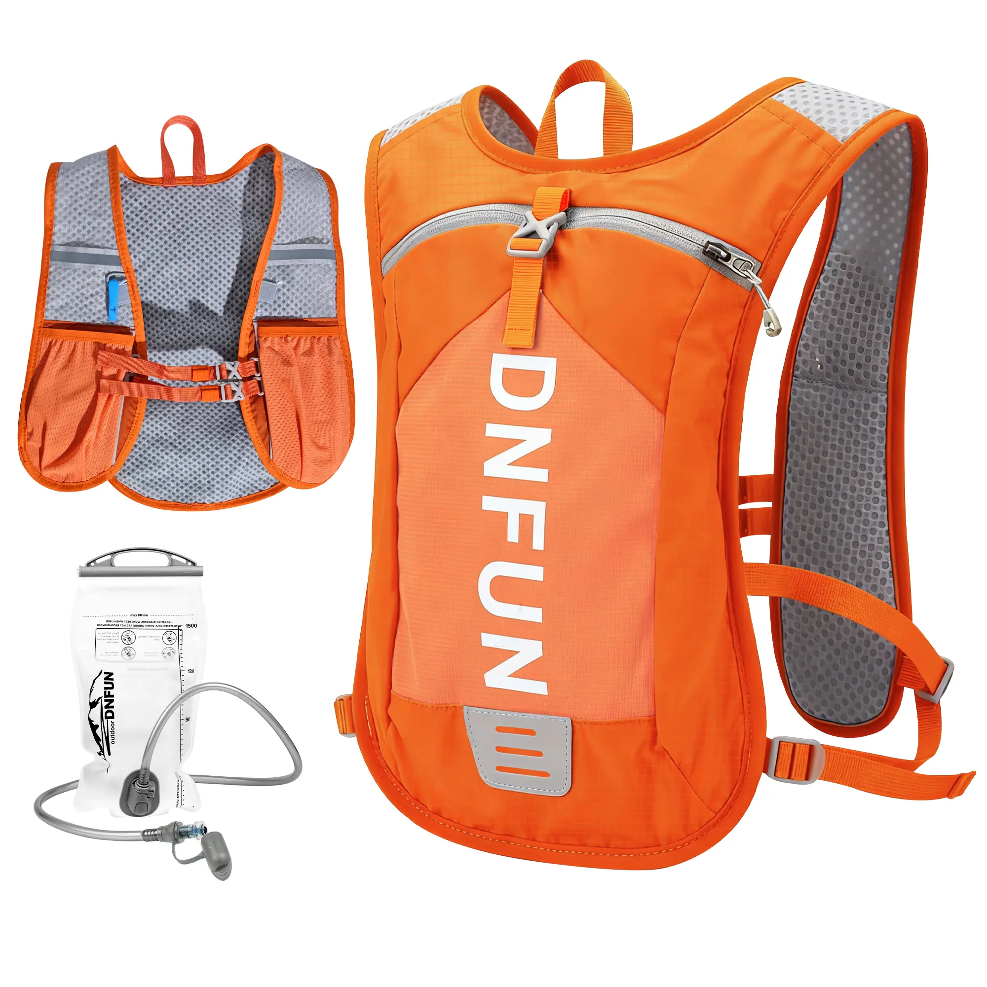 Lightweight Hydration Backpack for Adults - Breathable Hydropack with 1.5L Water Bladder, 360° Reflective Strips, Adjustable Chest and Waist Straps for Marathon Training, Running/Cycling