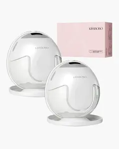 【KISSBOBO】K5-Hands Free Breast Pump, Wearable Breastfeeding Pump with 320mmHg Strong Suction, 19 Adjustable Levels & 4 Modes, Ultra-Quiet, Leak-Proof Design Portable Breast Pumps Electric (White, 2 Pack)