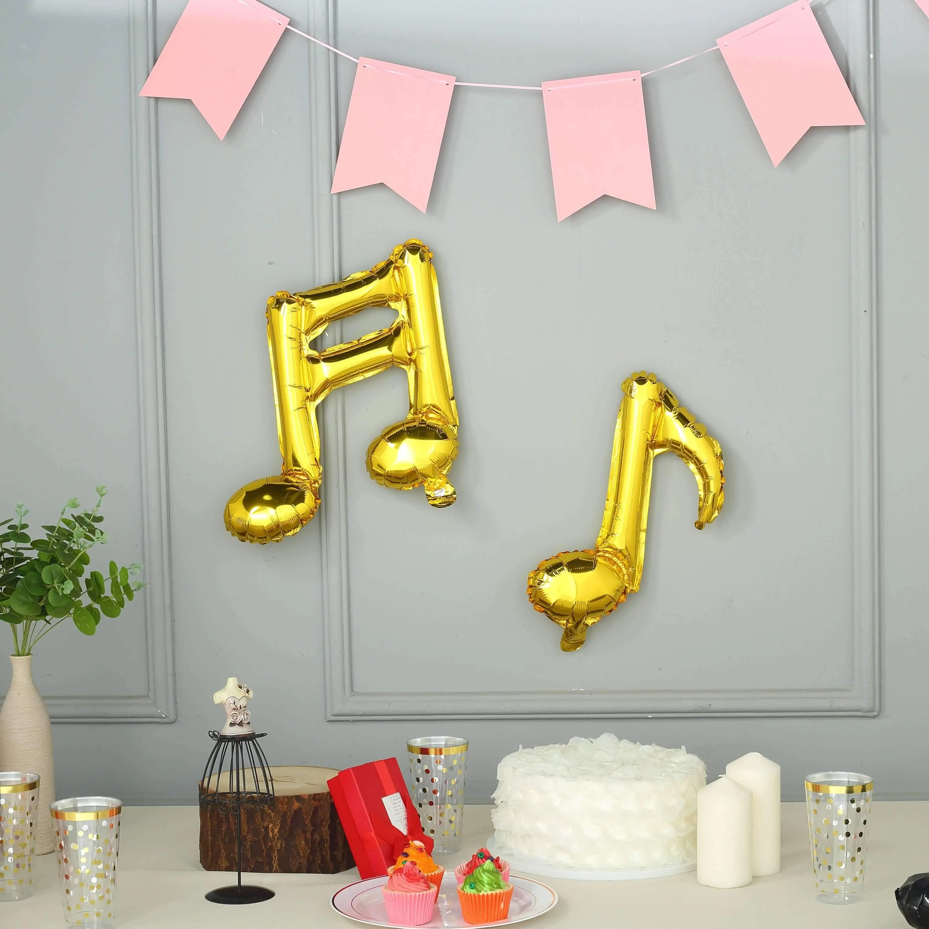 6-Pack Reusable Metallic Gold Single & Double Music Note Mylar Foil Balloons, Balloon Decor Supplies, Birthday-Themed for Candy Buffets, Great for Receptions