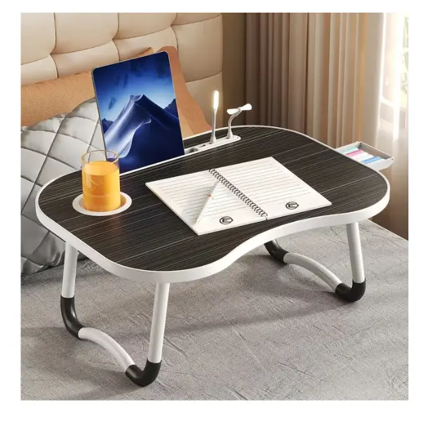 Portable Foldable Laptop Desk and Bed Holder with USB Port, Bedside Table Tray with Cup Holder and Storage Drawer, Dining and Office Laptop Stand (Black)
