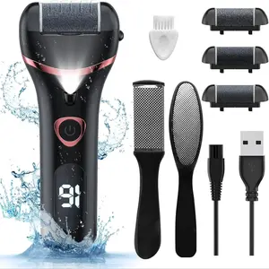 Electric Foot File Kit, Foot Care Product, Rechargeable Portable Pedicure Tool Set, Waterproof Callus Remover, Includes 3 Roller Heads & 2 Manual Tools, Cordless Pedicure Machine