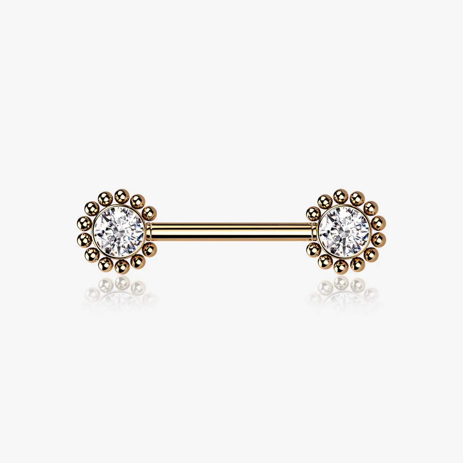 A Pair of Rose Gold Bali Bead Karma Circle Sparkle Threadless Nipple Barbell